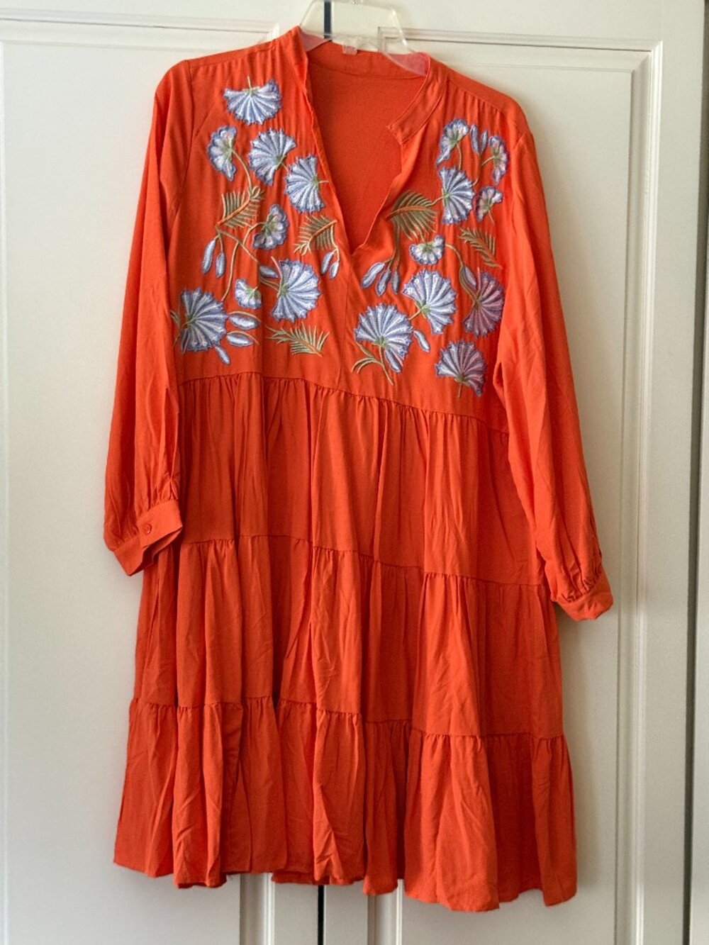 Beachy boho orange dress with floral embroidery 1XL